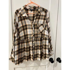 Torrid Black Orange Plaid Button Down Shirt Plus Size 2